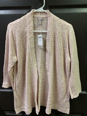 Chico’s Soft Pink Open-Front Knit Cardigan. Women’s 2 (Chico’s sizing)